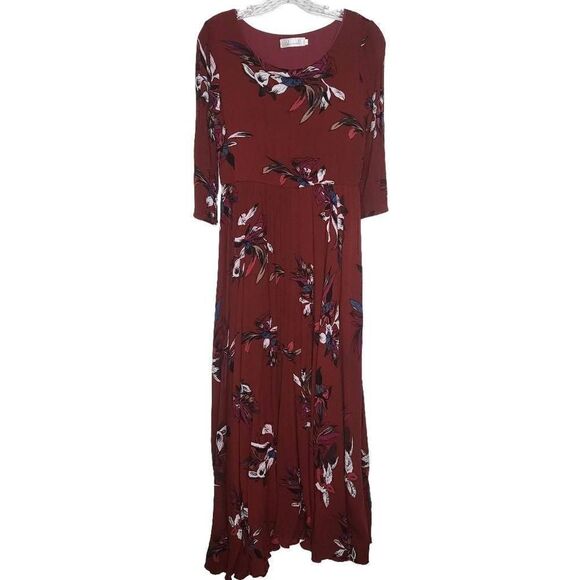 Chicwish Burgundy Red Floral Boho Maxi Dress Size Large - Picture 2 of 12